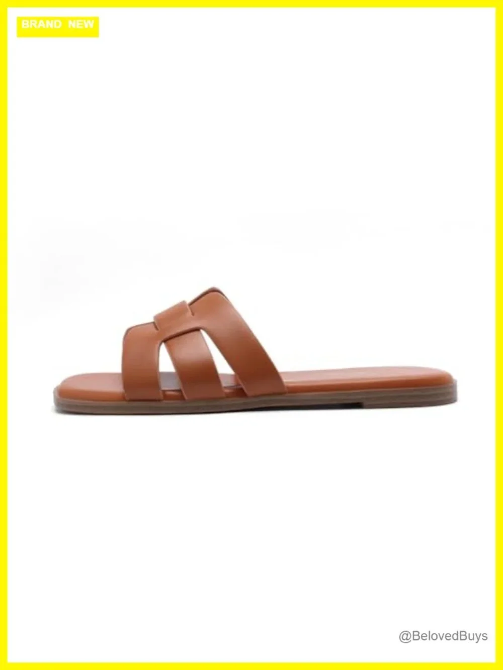 Women's Flat Sandals Slip On Slide Square Toe Faux Leather Summer Dressy Comfort